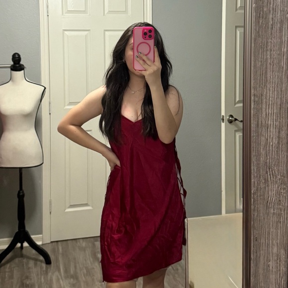 Victoria's Secret Y2K Lace Up Sides Red Satin Sexy Slip Dress Size Large - Picture 6 of 6